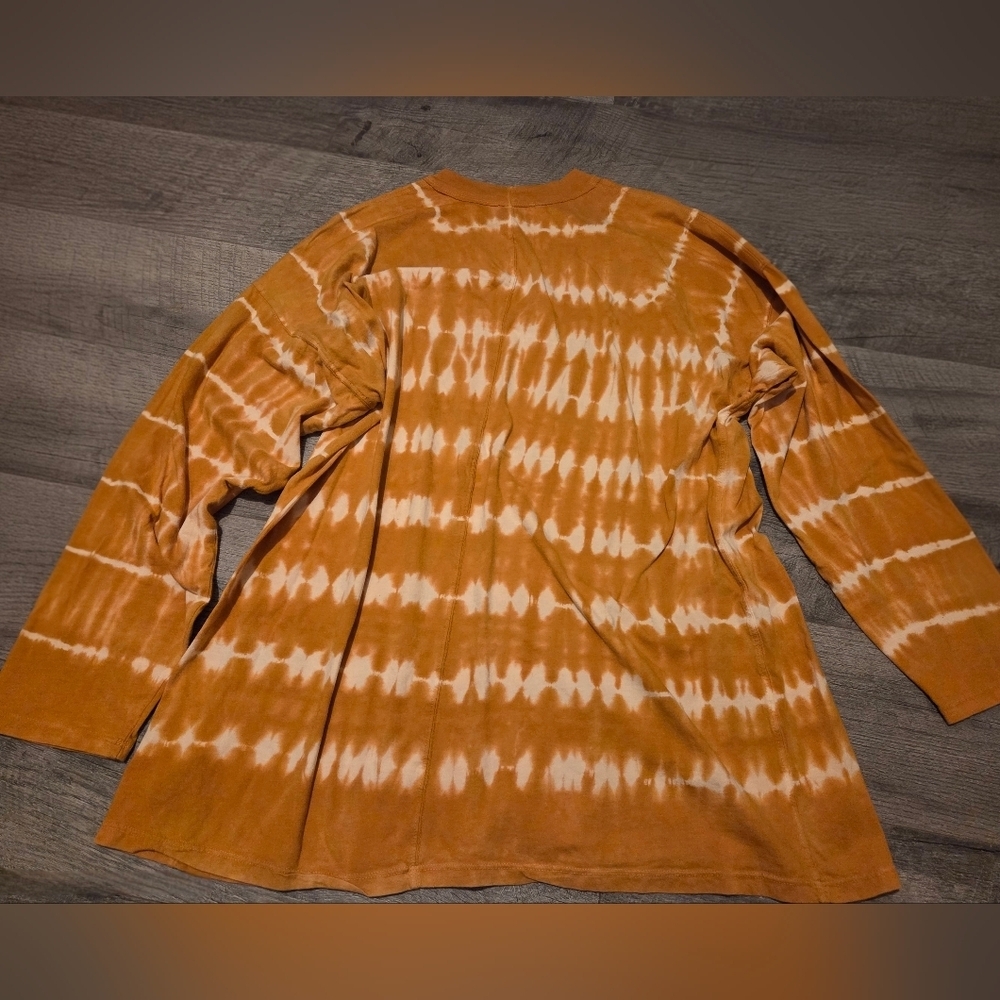 Free People We The Free Oversized Top Sz L Yellow Tie Dye Boho Hippie Fall Shirt - Picture 5 of 6